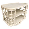 Restored White Cage Rattan Side Table Swivel Bookshelf