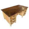 Restored Mid-century Stacked Rattan Executive Desk W/ Solid Mahogany Top