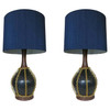 Large Midcentury Pottery Gold Tone Chain Lamps with Shade