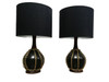 Large Midcentury Pottery Gold Tone Chain Lamps with Shade