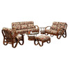 Modernist 3-Strand 3/4 Pretzel "Kauai" Rattan Living Room Set, 6 Pieces