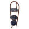 Costal Three Tiered Dark Stained Rattan Shelf w East Asian Motif Tops