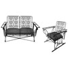 Wrought Iron Slider Rocking Chair & Settee Patio Outdoor Set w/ Scrolling Arms