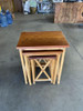 Restored Set of 3 Rattan Nesting X Side Tables with Mahogany Top