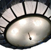 Modernist Tropical Etched Slat Glass Bowl Bronze Chandelier