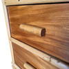 Restored Early Mid-century Stacked Rattan & Mahogany Vanity w/ Round Mirror