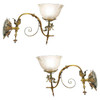 Electrified Late Victorian Baroque Casted Brass Gas Sconces w/ Shade, Pair