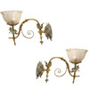 Electrified Late Victorian Baroque Casted Brass Gas Sconces w/ Shade, Pair