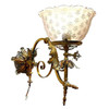 Electrified Late Victorian Baroque Casted Brass Gas Sconces w/ Shade, Pair