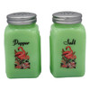 Mid-century Jadeite Green Glass Pink Flamingos Salt and Pepper Set