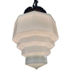 Art Deco Copper Acanthus Leaf Hanging Pendant Light w/ Stepped Milk Glass Shade