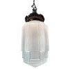 Art Deco Copper Acanthus Leaf Pendant Light w/ Skyscraper Milk Glass Shade