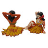 Mid-century Hawaiian Sitting Hula Girl Ceramic Figure Statue Set, Pair