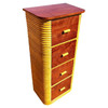Restored Paul Frankl Style Stacked Rattan & Mahogany Petite Chest of 4 Drawers
