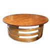 Restored Round Rattan Coffee Table with Mahogany Top