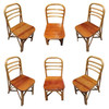 Restored Midcentury Rattan Dining Side Chair with Mahogany Seat, Set of Six