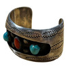 Vintage Navajo KY Sterling Silver Turquoise Coral Cuff Bracelet