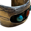 Vintage Navajo KY Sterling Silver Turquoise Coral Cuff Bracelet
