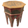 Hand Painted Moroccan Hexagon Wooden Boho Side Table w/ Brass Inlays