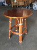 Restored Rattan "Double Circle" Side Table W/ Mahogany Top