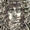 Art Nouveau Veiled Female Portrait Brooch by Rine Pewter