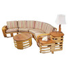 Restored Square Pretzel Rattan Corner Sofa, Coffee & Side Table Living Room Set