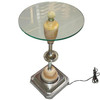 Light Up Chrome Streamline Art Deco Drink Side Glass Top Table w/ Art Glass Base