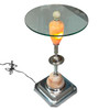 Light Up Chrome Streamline Art Deco Drink Side Glass Top Table w/ Art Glass Base
