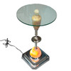 Light Up Chrome Streamline Art Deco Drink Side Glass Top Table w/ Art Glass Base