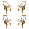 Restored Rattan Dining Armchair W/ Twisted Rattan Arms, Set of 4