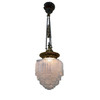 Empire Style Brass Ceiling Pendant w/ Stepped Blue Glass Deco Globe, Set of 4