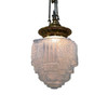 Empire Style Brass Ceiling Pendant w/ Stepped Blue Glass Deco Globe, Set of 4