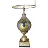 Hand Painted Impasto Frosted Glass Midcentury Table Lamp Pair with Shade