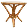 Restored MCM Modernist Rattan Hourglass Round Dining Table w/ Glass Top