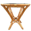 Restored MCM Modernist Rattan Hourglass Round Dining Table w/ Glass Top