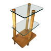 MCM Floating Glass & Walnut 28" Tall Side Table Attributed to Gilbert Rohde