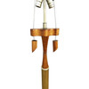 Restored High Style Koa Wood & Rattan Sculptural Floor Lamp w Ricemat Wrap, Pair