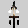 Restored High Style Koa Wood & Rattan Sculptural Floor Lamp w Ricemat Wrap, Pair