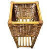 Mid Century Cubed Woven Rattan Pedestal Plant Stand
