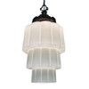 Art Deco Era Ornate Brass Pendant Light w/ Stepped Milk Glass Skyscraper Shade
