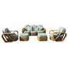 Rattan Mid-century Six-Strand Square Pretzel Sofa & Lounge Chair Livingroom Set