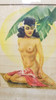 Hawaiian Airbrush Nude on Paper by Mundorff Honolulu in Bamboo Frame, 1945