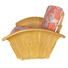 Restored Pair of "Golden Girls" Art Deco Rattan Fan Arm Lounge Chairs
