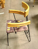 Restored Mid Century Wrought Iron Wire Hairpin Leg Armchair w/ Pole Rattan Arms