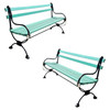 Edwardian Cast Iron & Green Painted Wooden Loop Park Bench with X Legs, Pair