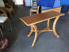Restored Rattan "Hour Glass" Sofa/Console Table with Mahogany Top