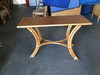 Restored Rattan "Hour Glass" Sofa/Console Table with Mahogany Top