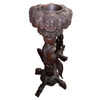 19th Century Anglo Indian Carved Bird & Serpent Wooden Blackwood Plant Stand