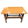 Restored Stick Rattan Side Table with Bleached Mahogany Top