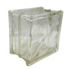 1970 Brutalist Postmodern Glass Block Table Vase w/ Acid Etched Hibiscus